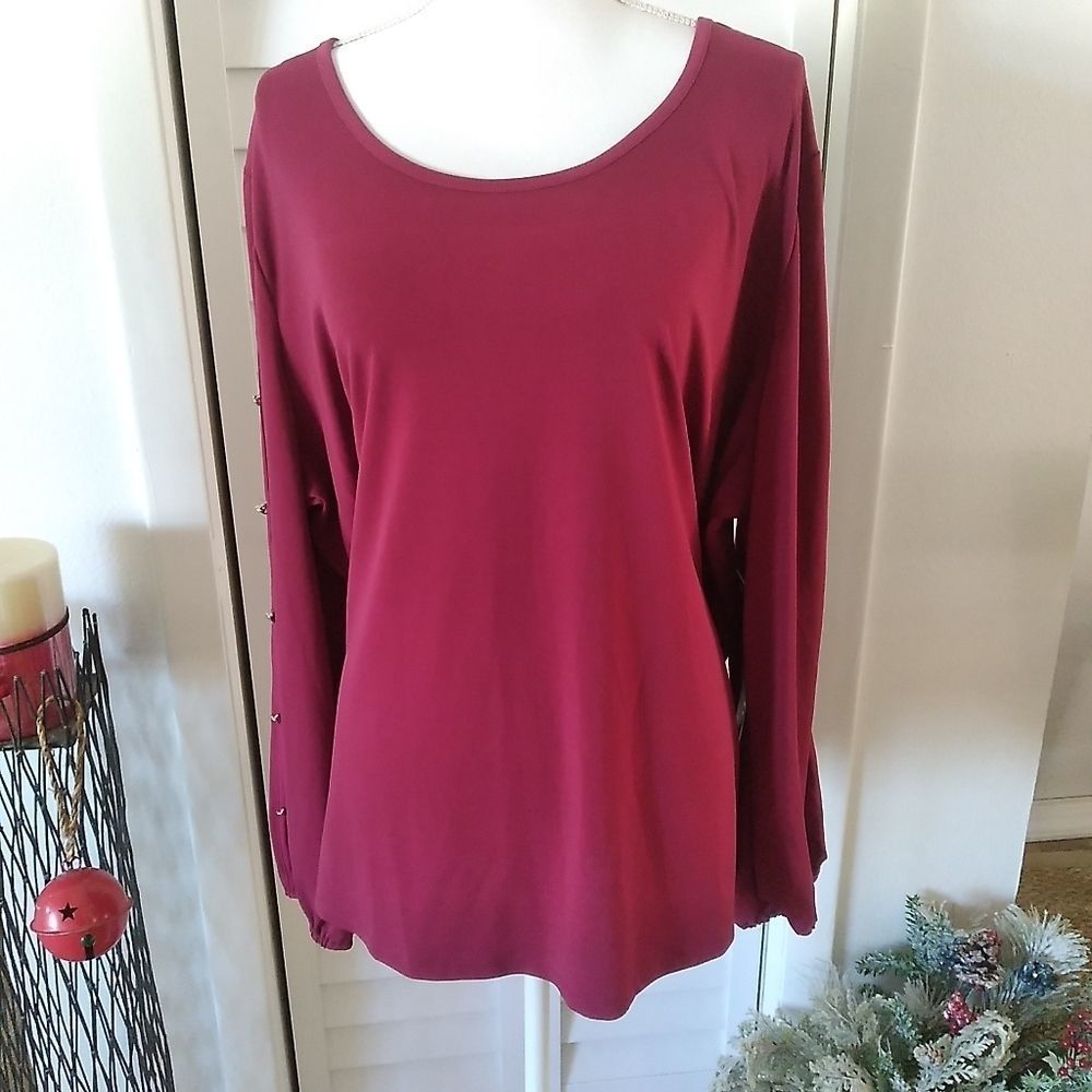 NWT Always Indigo Cranberry color long button accent slit sleeve Blouse. Sz. 3X